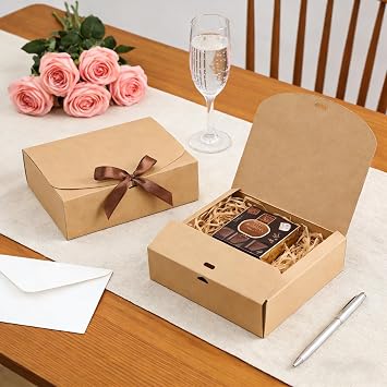 Kraft Gift Boxes for Presents, 12Pcs Kraft Paper Gift Boxes with Lid & Ribbon, 20x20x10cm Gift Box with Lids for Wedding Birthday Festival Party Present Packaging
