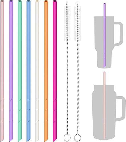 Miniatura 9 de NiHome Paquete de 16 popotes metálicos de acero inoxidable perlado reutilizables con 2 cepillos de 8.5 pulgadas de longitud, diseño cuadrado