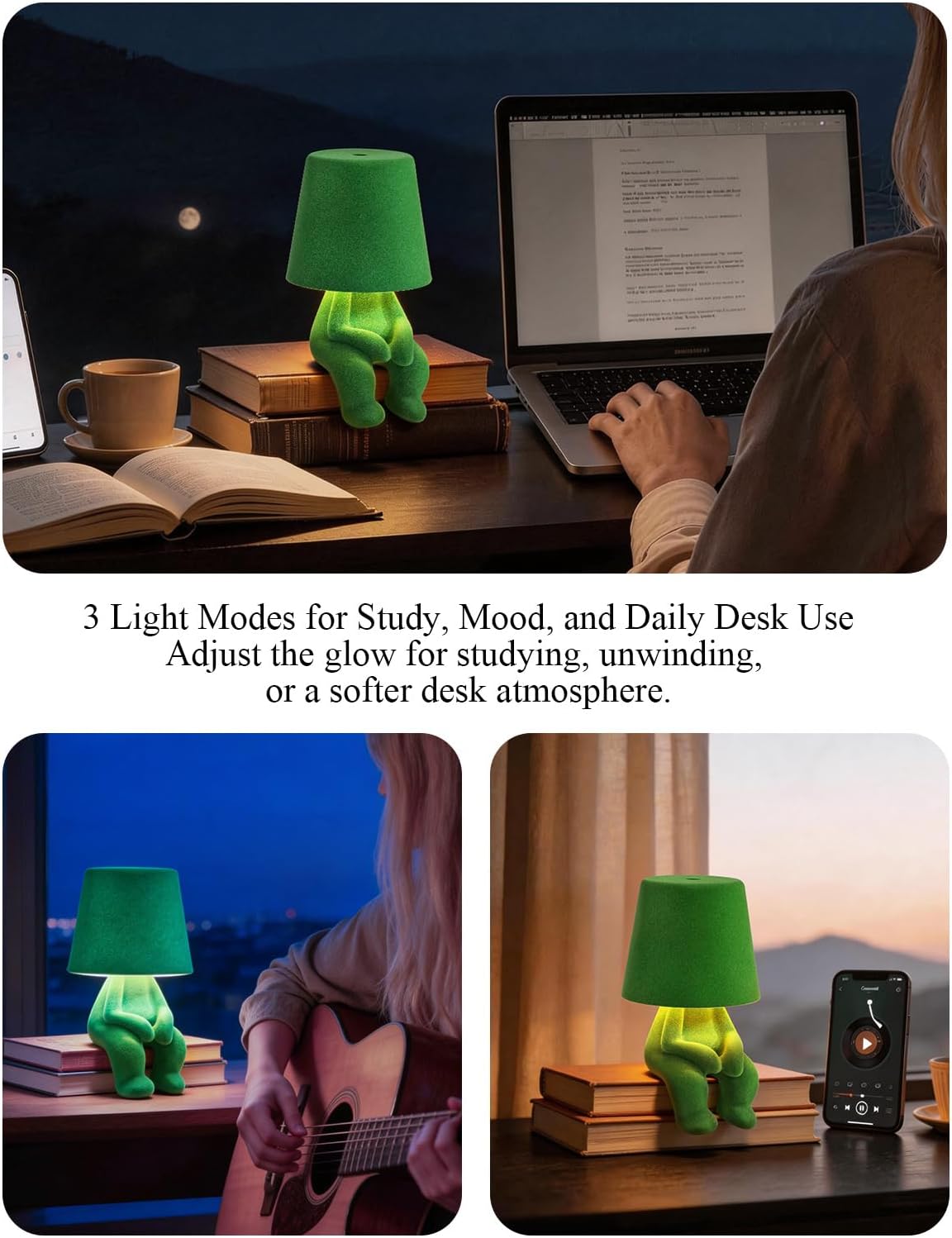 Human-Shaped Rechargeable Table Lamp: Flocked Texture - Softer Look & Warmer Presence for Birthday Holiday Gifts & Stylish Decorative Corners - Dimmable 3 Color Temps