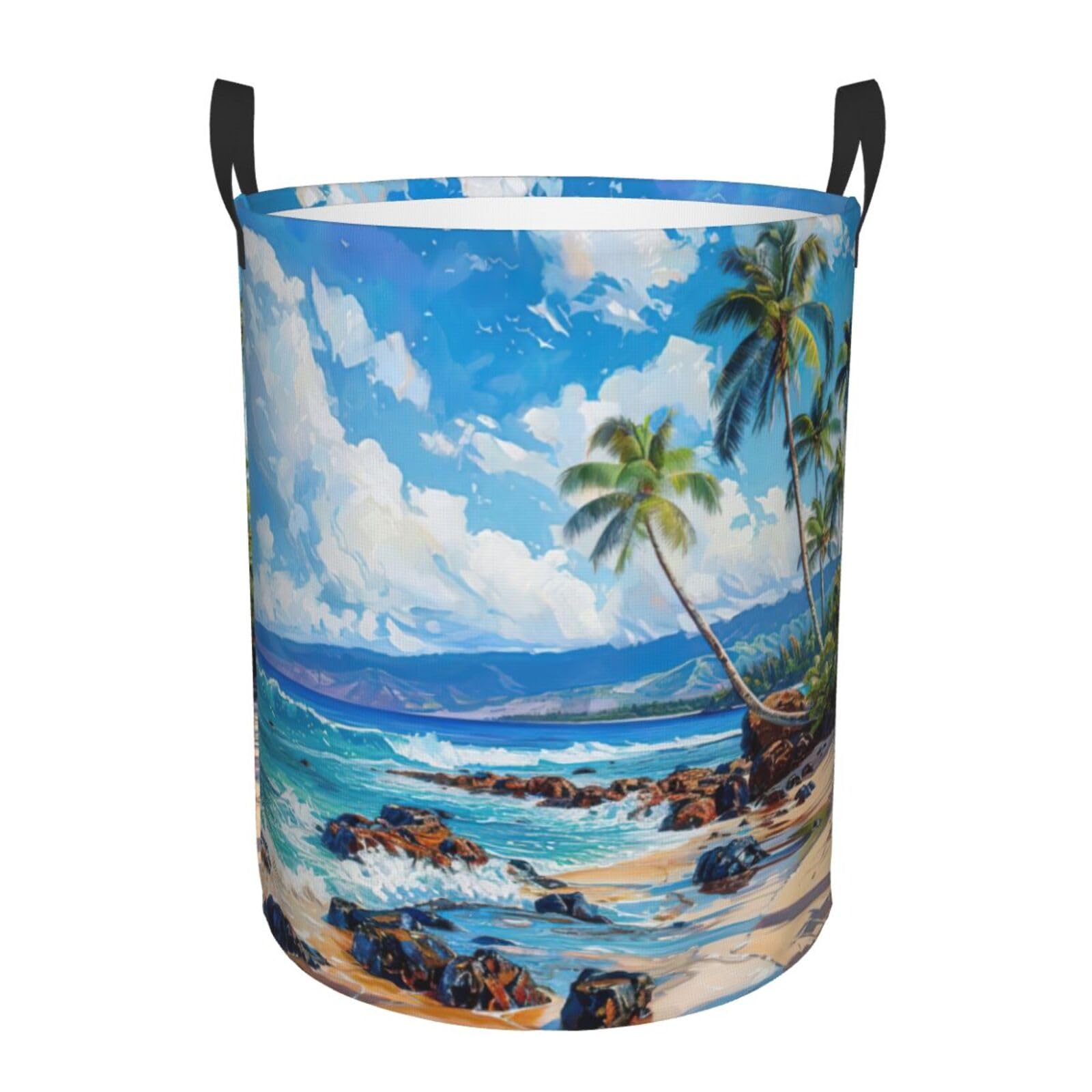 S Collapsible Laundry Hamper Round hawaii beach Print Storage