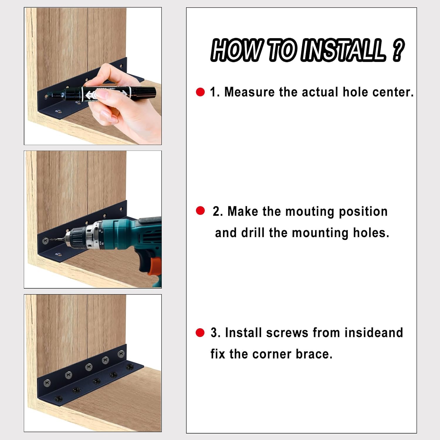 8" x 1.5" x 1.5" L Brackets Heavy Duty, Large Iron Corner Bracket Metal Joint, Thickness 2.5mm Including Screws, for Wooden Bookshelf Furniture Cabinet (Black-4PCS)