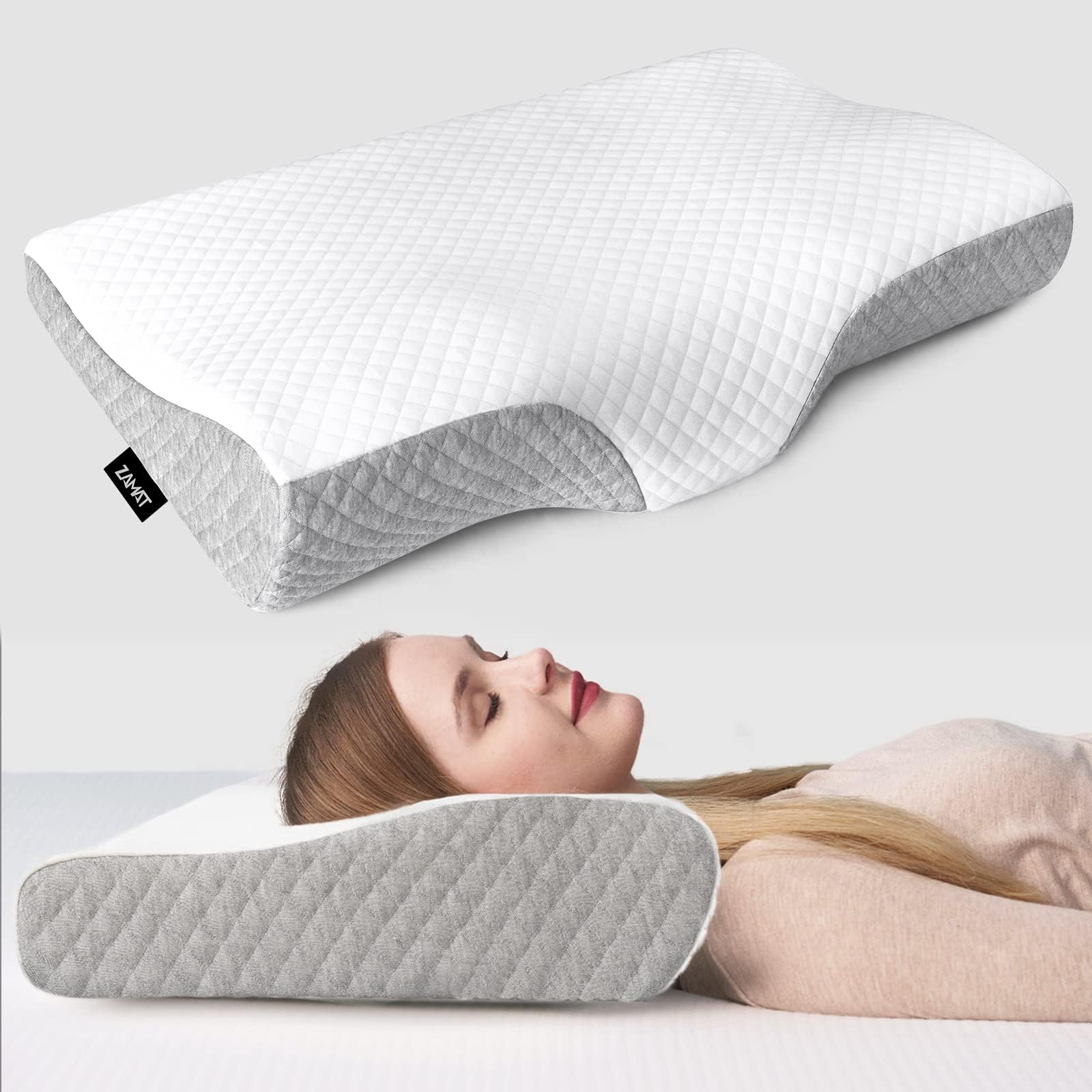 Contour Memory Foam Pillow for Neck Pain Relief, Adjustable Ergonomic Cervical Pillow for Sleeping, Orthopedic Neck Pillow with Washable Cover, Bed Pillows for Side, Back, Stomach Sleepers
