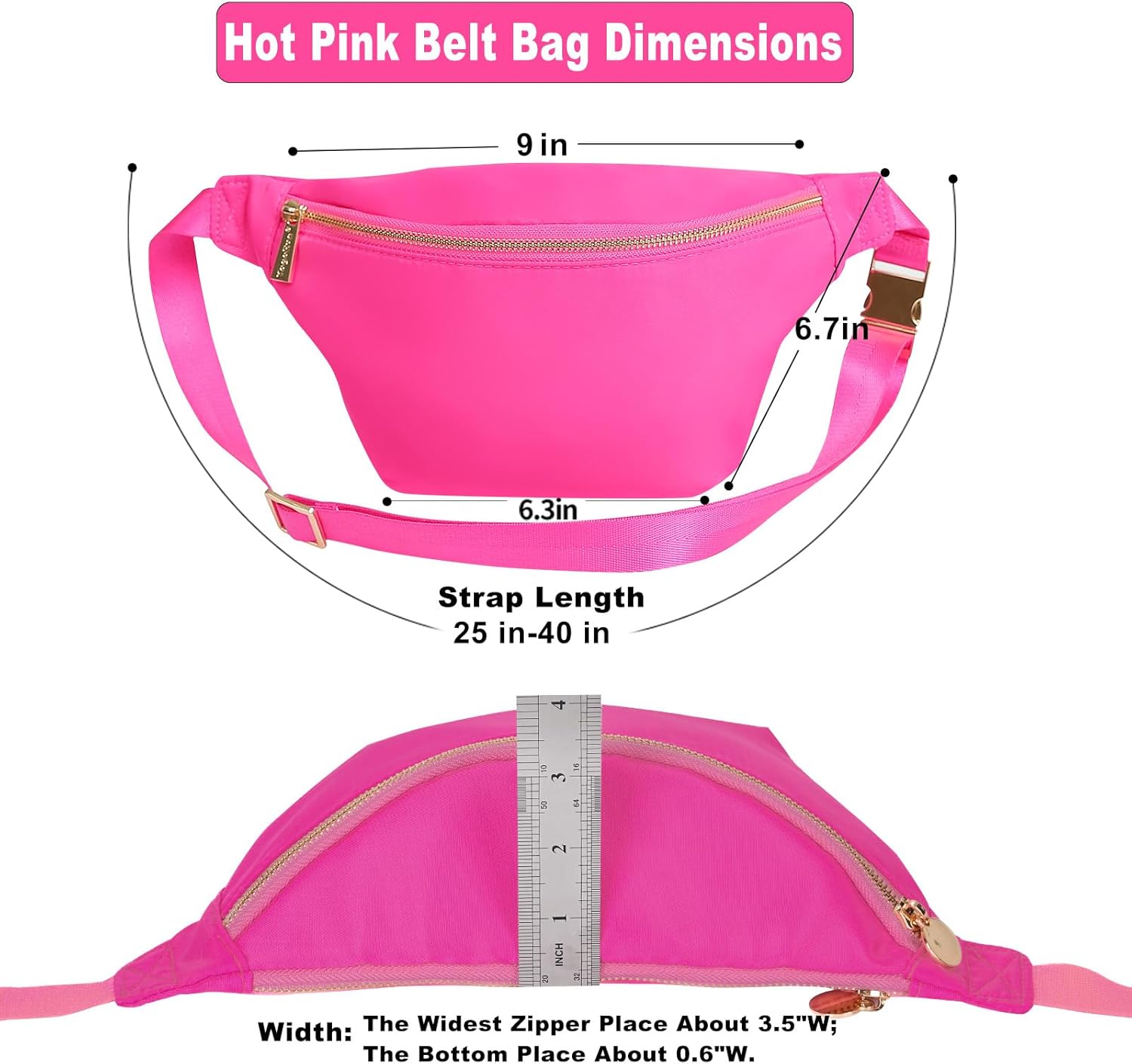 Waist Fanny Pack Women Belt Bag Nylon Travel Crossbody Sling Bag (HotPink) - Image 5