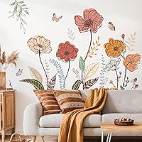 wondever Boho Wildflower Flower Wall Stickers - Peel & Stick Floral Grass Decals for Bedroom Living Room TV Wall Decor