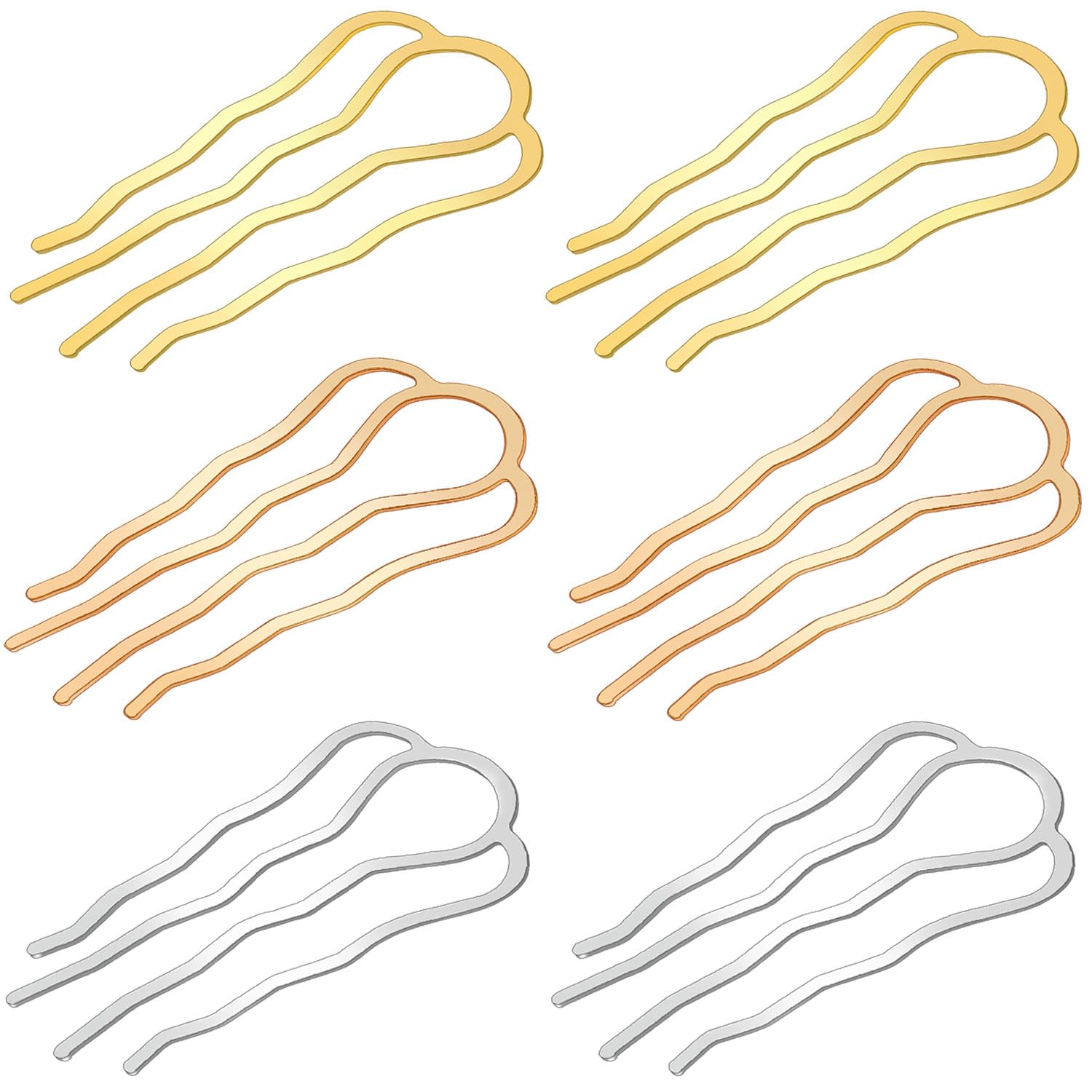 6 Pieces Metal Hair Fork Clips, Side Combs, and 4 Prong U-Shape Sticks for Buns, Updos, and Hairstyling - Women's Multicolor Hair Accessories