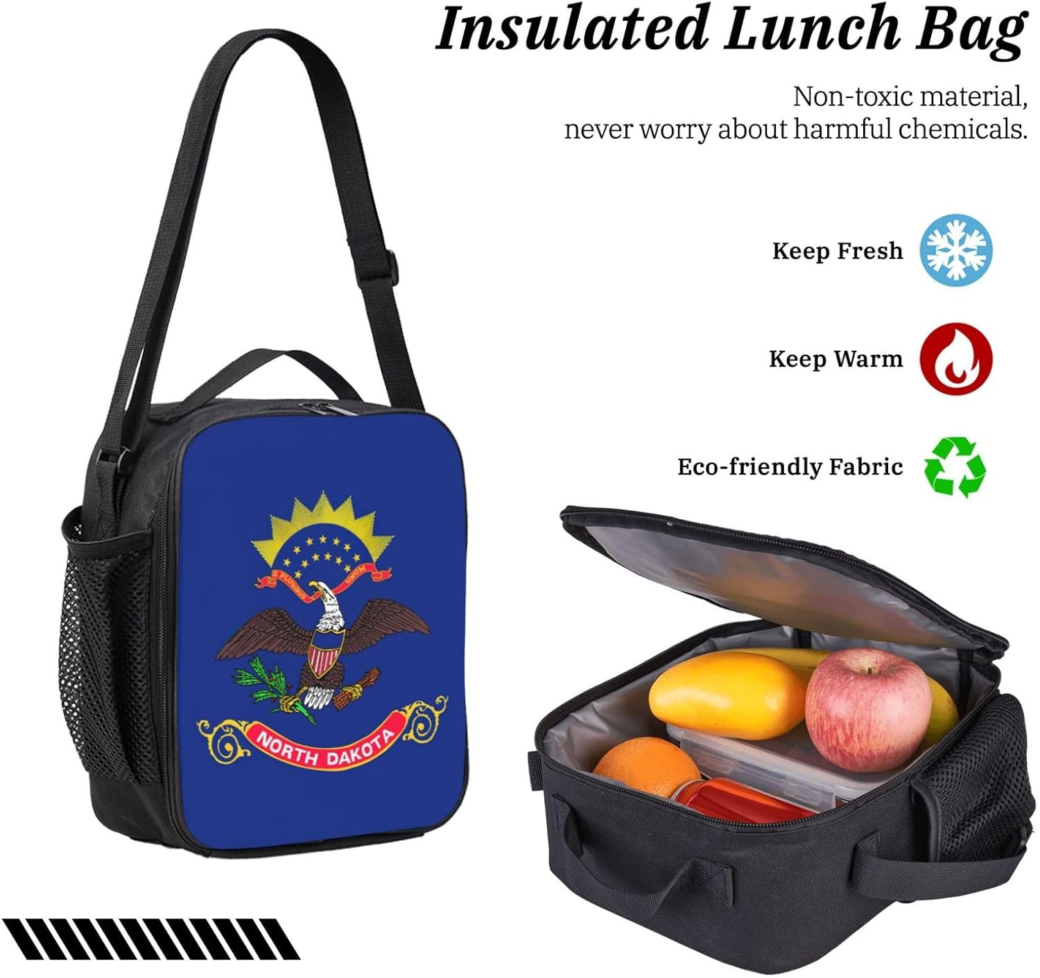 North Dakota State Flag print 3 Piece Backpack Bags with Lunch Box Pencil Case Set for Travel Work Camping Unisex