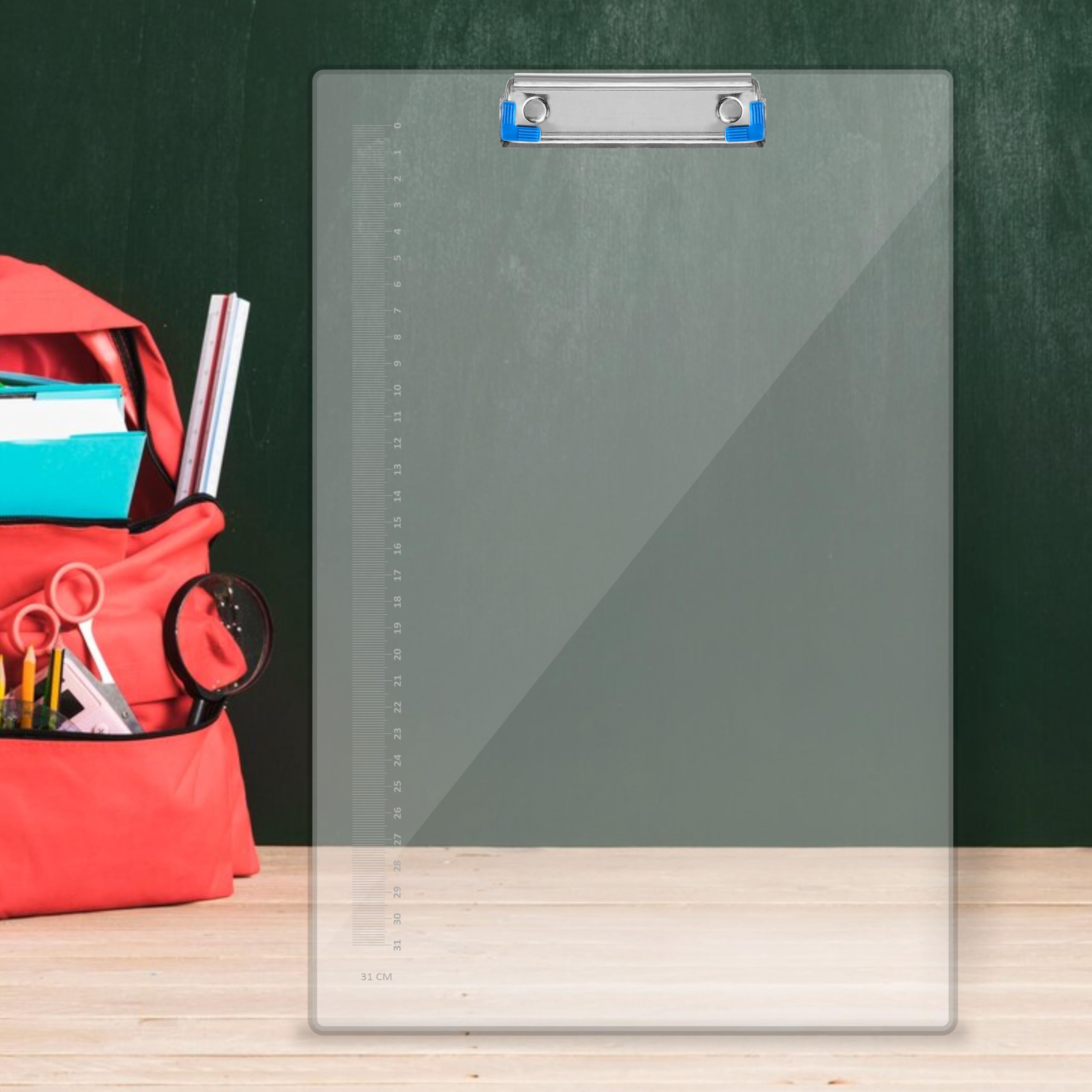 Anupam Portablocco in plastica, trasparente, 24 x 36 cm, portablocco formato A4, per infermieri, studenti, ufficio e donne, portablocco con portapenne e clip a basso profilo