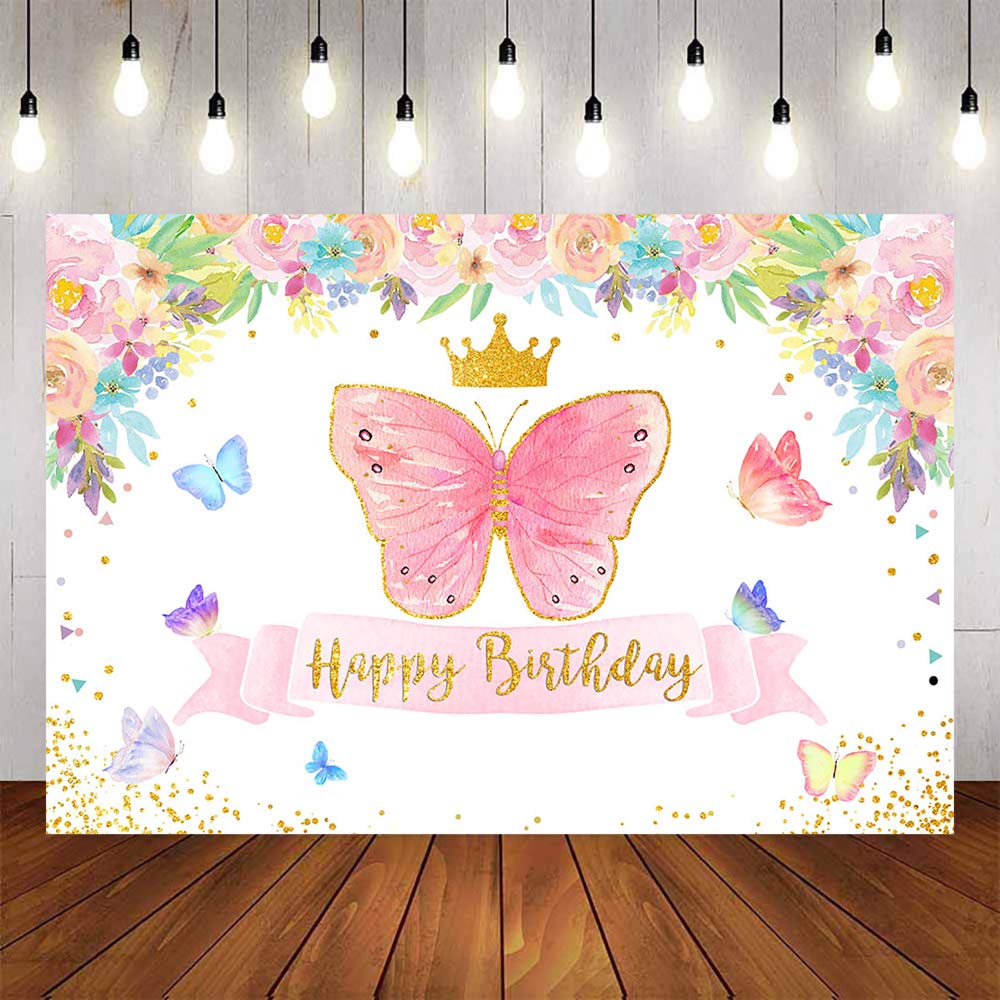 Buy Avezano Pink Butterfly Birthday Backdrop,Girls Floral Background
