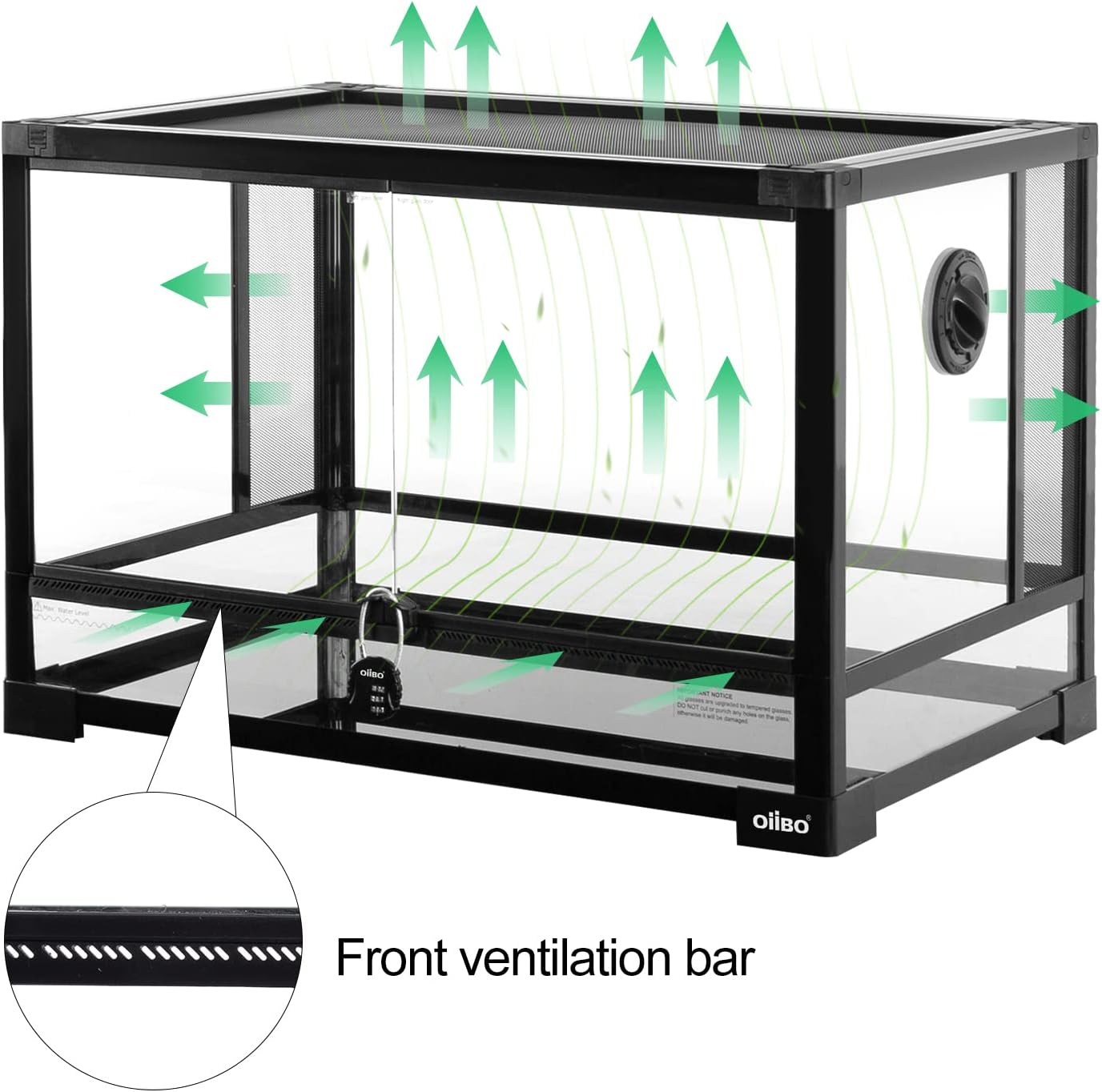 OIIBO Full Vision Glass Reptile Terrarium 27 Gallon, Double Hinge Door with Screen Ventilation Reptile Tank 24"x16"x16" (Knock-Down)