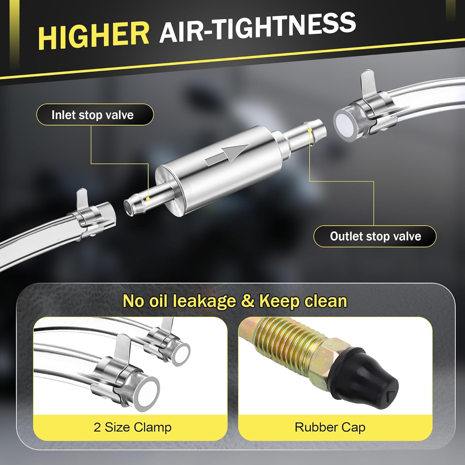 Greluma Tubo spurgo freni motocicletta,Kit di spurgo della valvola di ritegno unidirezionale con tubo e morsetto,Accessori universali motociclette,strumenti per spurgo per frizione e freno idraulico
