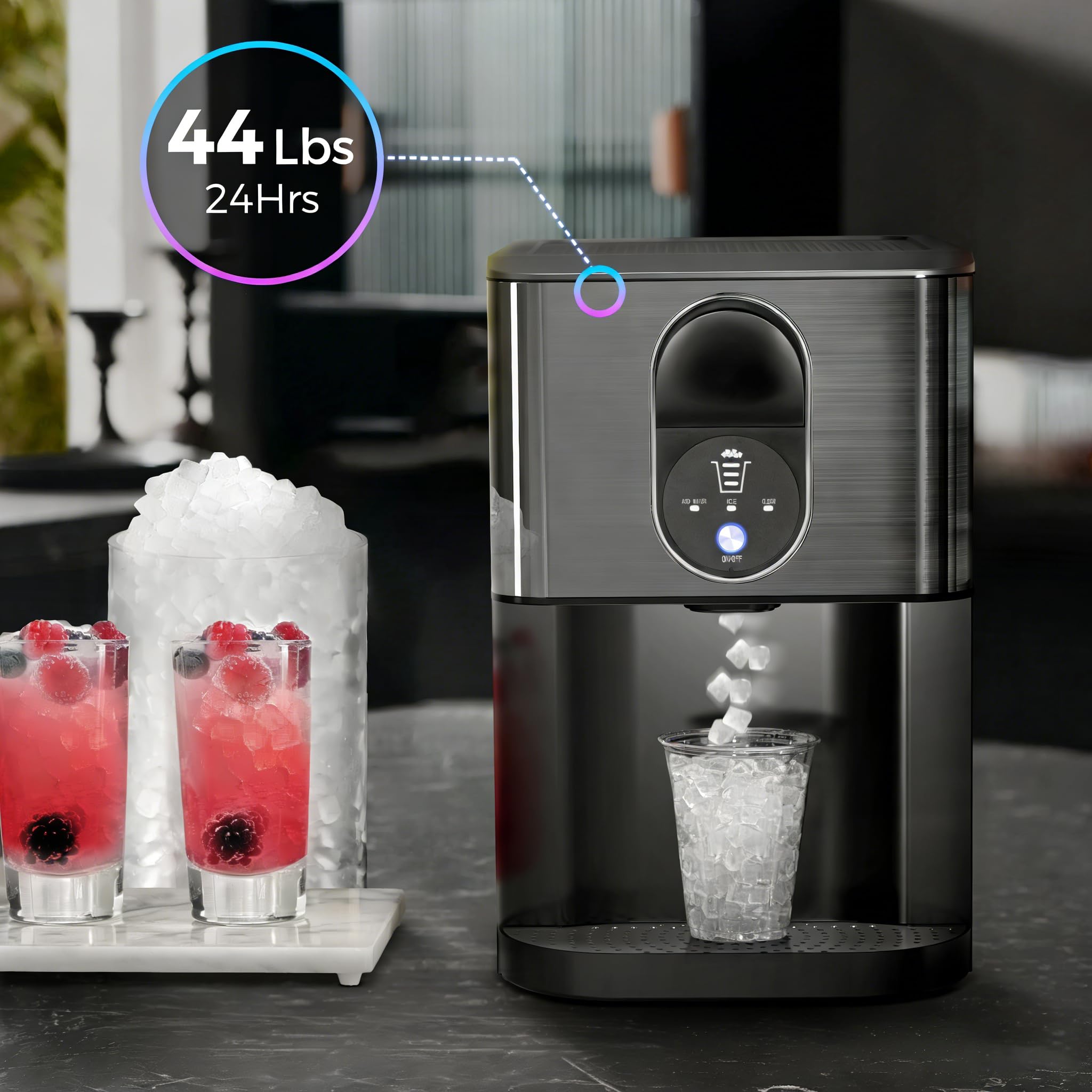 Kismile Countertop Nugget Ice Maker, 44lbs/24h Soft Chewable Pebble Ice Machine With Self-Cleaning And One-Click Operation, Compact Pellet Ice Maker For Home & Kitchen (Black) on Fridge.com - View 2