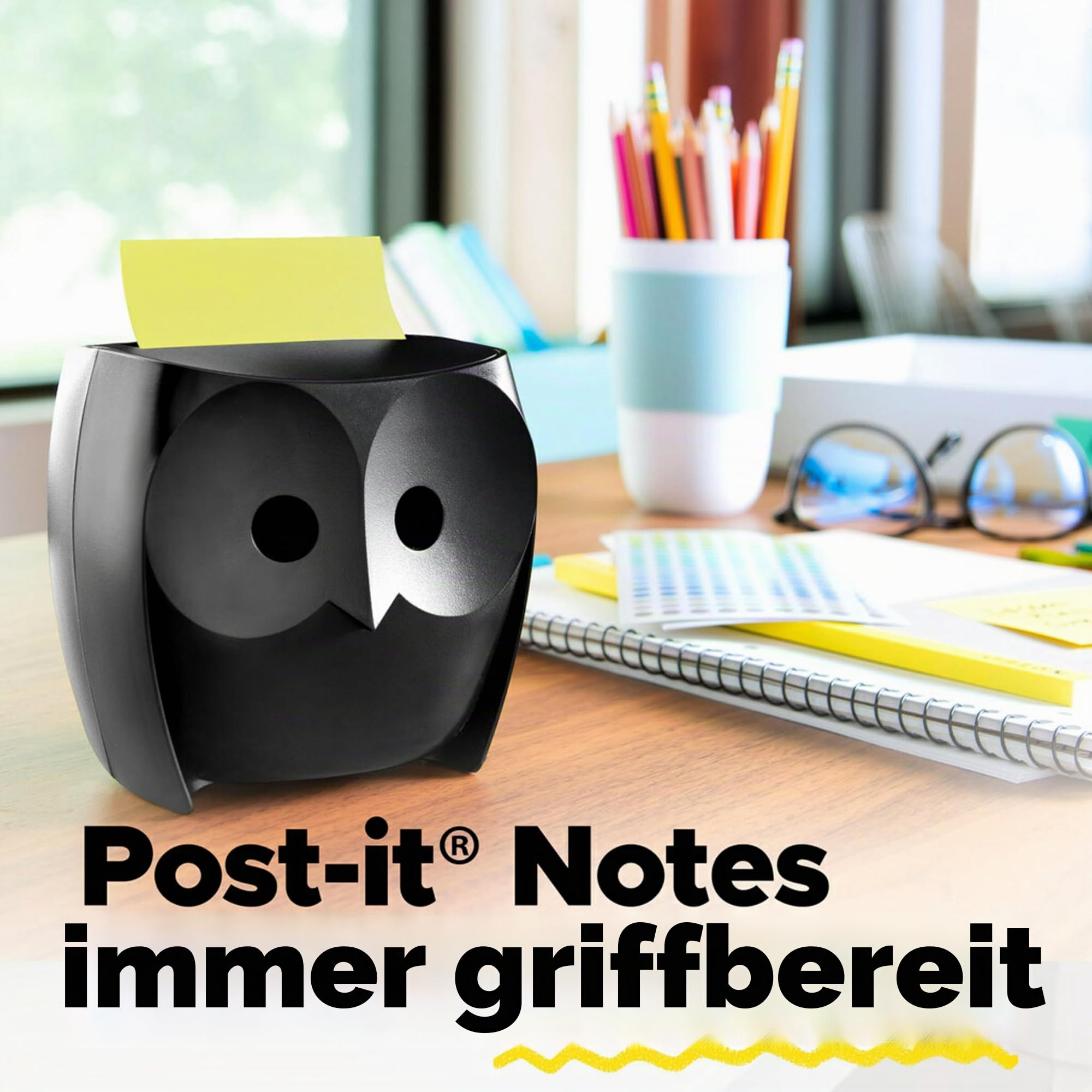 Post-it Pop-Up-Notizspender, schwarzer Boden, transparente Oberseite, 50 Blatt 7,6 x 7,6 cm, kanariengelb