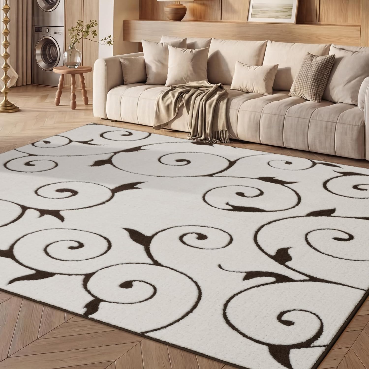 chakme 6×9 Beige Shag Area Rugs for Living Room, Boho Swirl High Medium Pile Rug,Thick Non-Slip Non-Shedding Washable Large Soft Carpet for Bedroom Dining Room Office Nursery