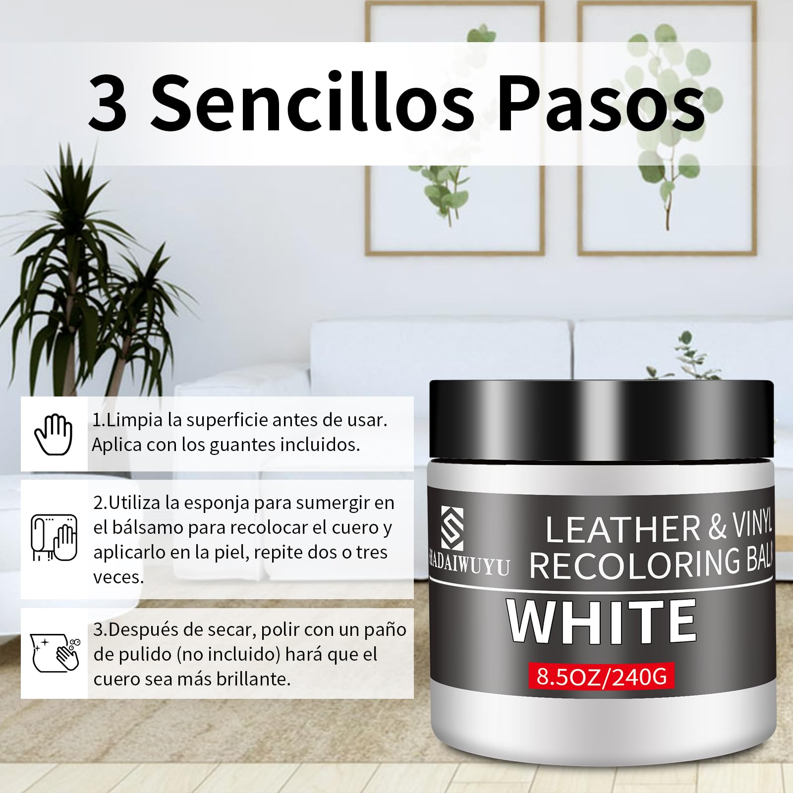 SHADAIWUYU Blanco Reparador Cuero,Cuero Liquido Reparador Pintura para Cuero para Reparar el Desgaste y Las Marcas en Sofás, Muebles de Vinilo, Asientos de Automóvil y Zapatos de Cuero