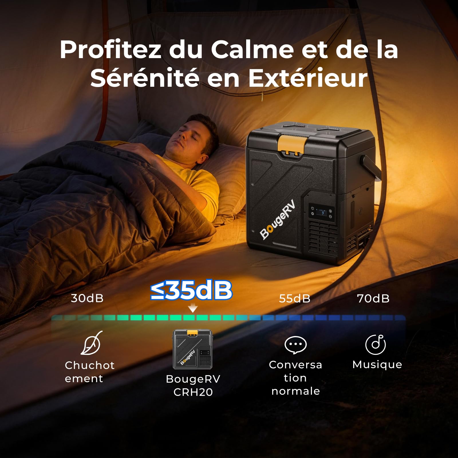 BougeRV CRH20 20L Glacière à Batterie 240Wh 12V 230V Compresseur Portable IPX4 -20°C~20°C