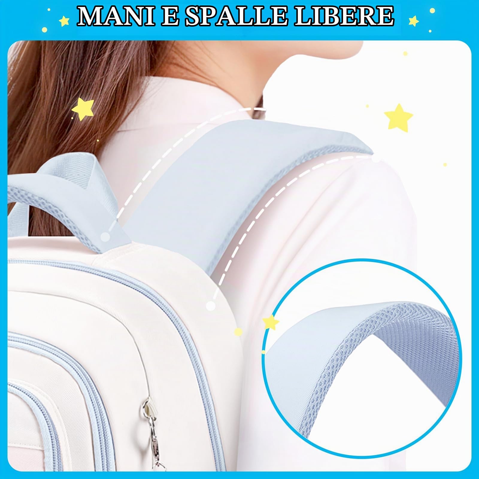 Amythe Zaino Ragazza Scuola Elementare Media Leggero con Ciondolo, Blu | Zaino Elementari Medie Grande Idrorepellente Casual per Bambini 9 a 14 anni, Adatto al Trolley, Ritorno a Scuola / Viaggio