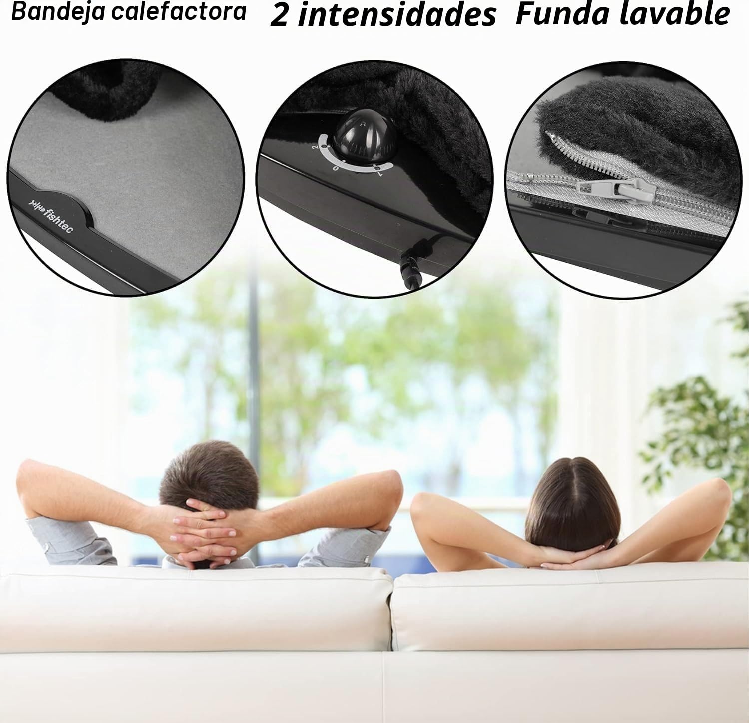 Calienta Pies Eléctrico - Calentador de Pies con Termostato, 2 Niveles de temperatura - Calienta los pies en 2 minutos - Funda lavable a máquina - Negro