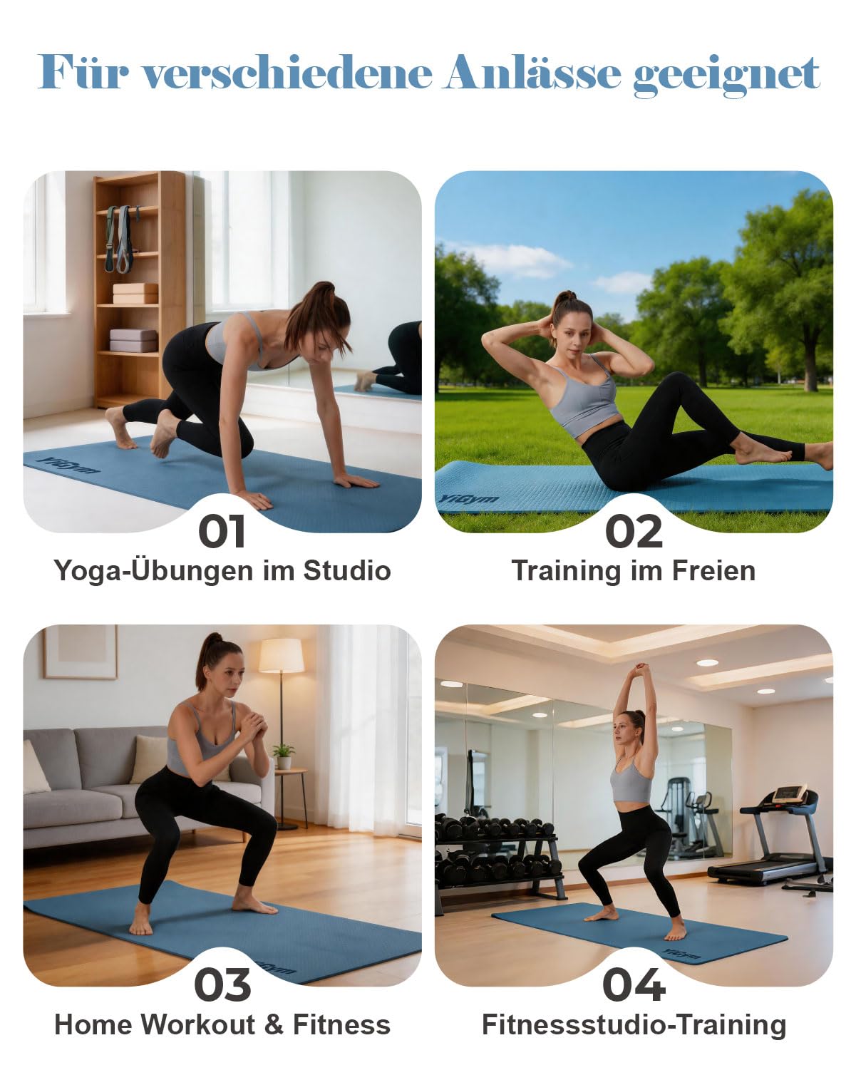 Yogamatte Rutschfest 195×90cm TPE Gymnastikmatte 10mm Dicke | Fitnessmatte XL, mit Tragegurt + Tasche, für Pilates Yoga Workout