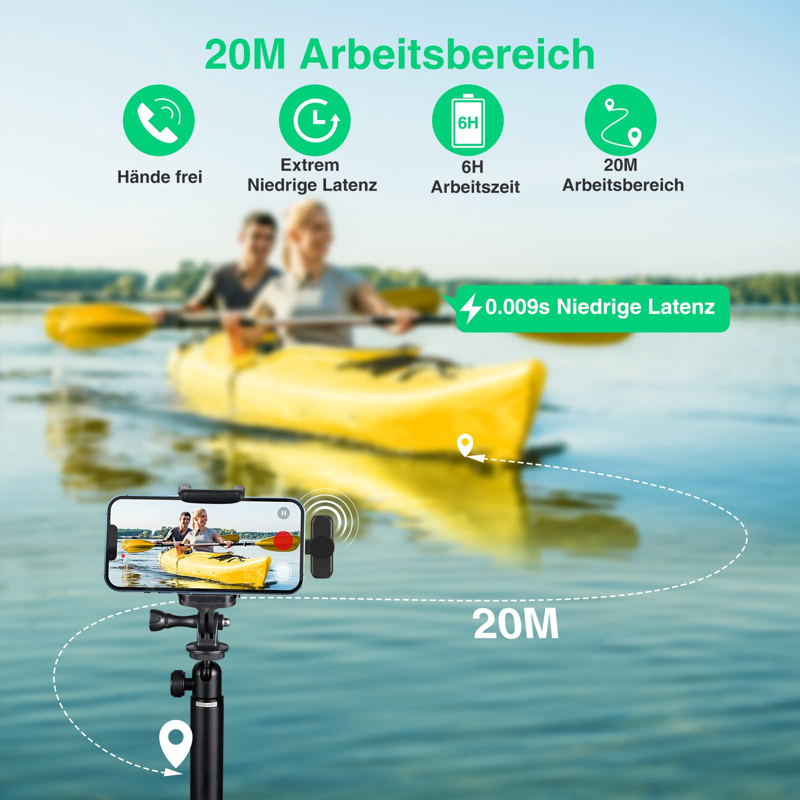 Lavalier Mikrofon Wireless für iPhone,Android(2 Mikfon und 2 Empfänger), Plug-Play Ansteckmikrofon mit Ladegerät Kabelloses Reverberation Wireless mini Microphone für die TikTok/YoTube/Vlog