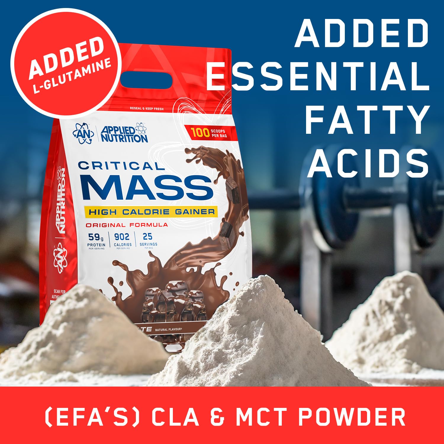 Applied Nutrition Critical Mass Protéine en Poudre, Saveur Fraise, 6 kg, 55 g de Protéines par Portion, 25 Portions, Gainer Calorique avec MCT, L-Glutamine et CLA