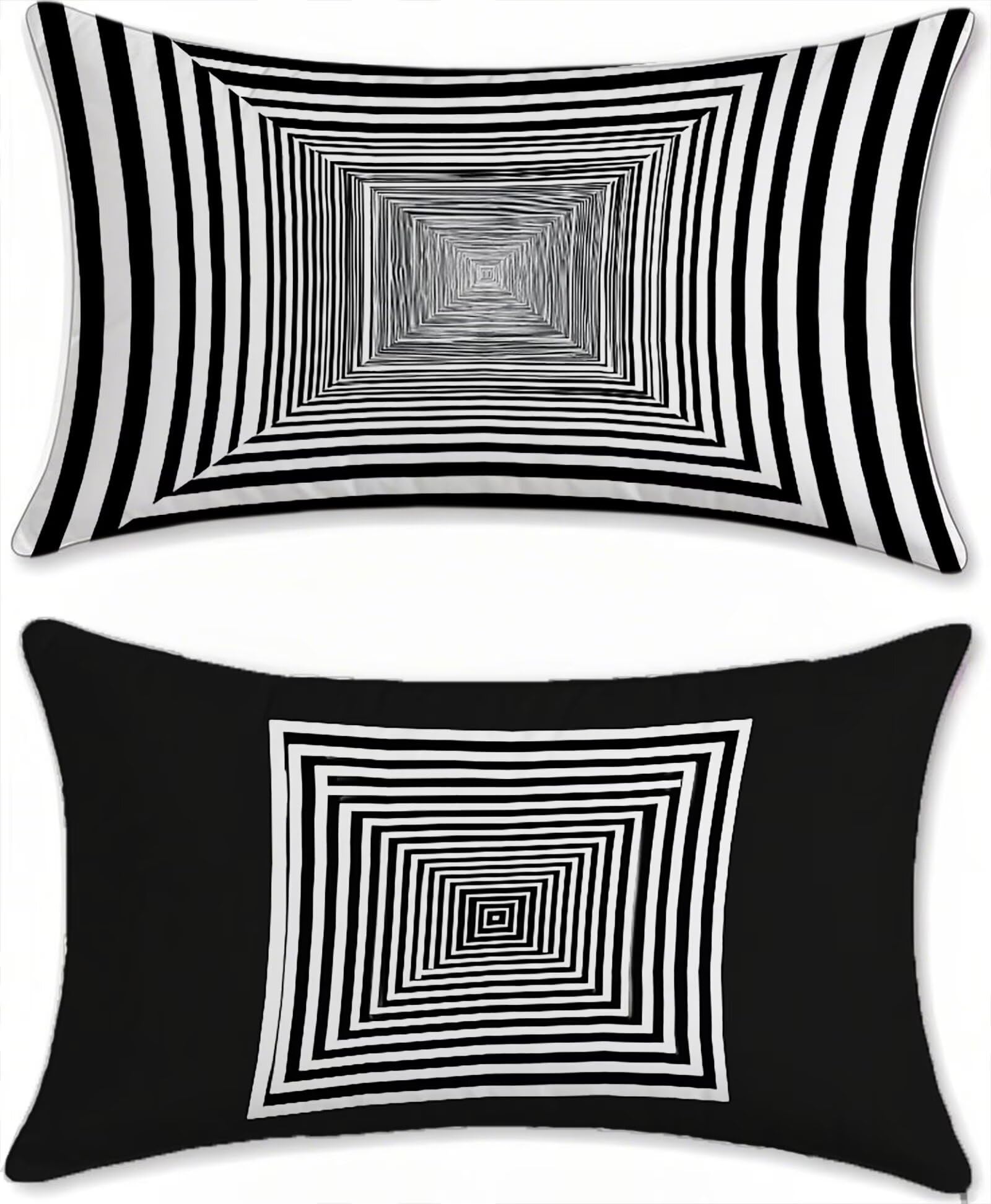 Housse coussin exterieur impermeable lin abstrait noir et blanc 60x120 cm