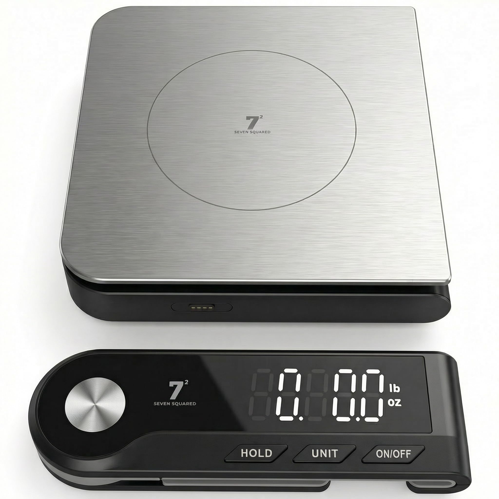 Digitale Küchenwaage mit zwei Funktionen, abnehmbarer LED-Anzeige und integriertem Thermometer, 5 kg, hochpräzise 0,1 g, Edelstahl-Lebensmittelwaage zum Kochen und Backen, Tara-Funktion, 5 Einheiten