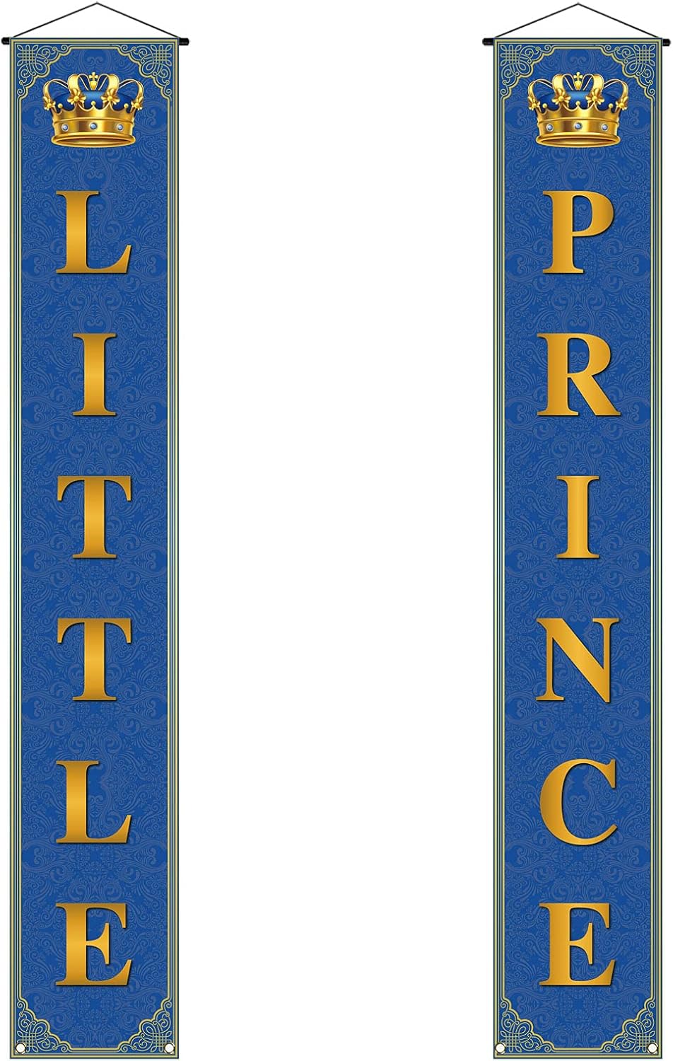 Royal Prince Baby Shower Banner Decor - Blue & Gold Crown Porch Banner, 12x71 Inch, Waterproof Polyester
