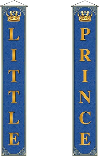 Decoración de baby shower de príncipe real para niño, principito, pancarta de porche azul y dorado, corona de príncipe pequeño, decoración y
