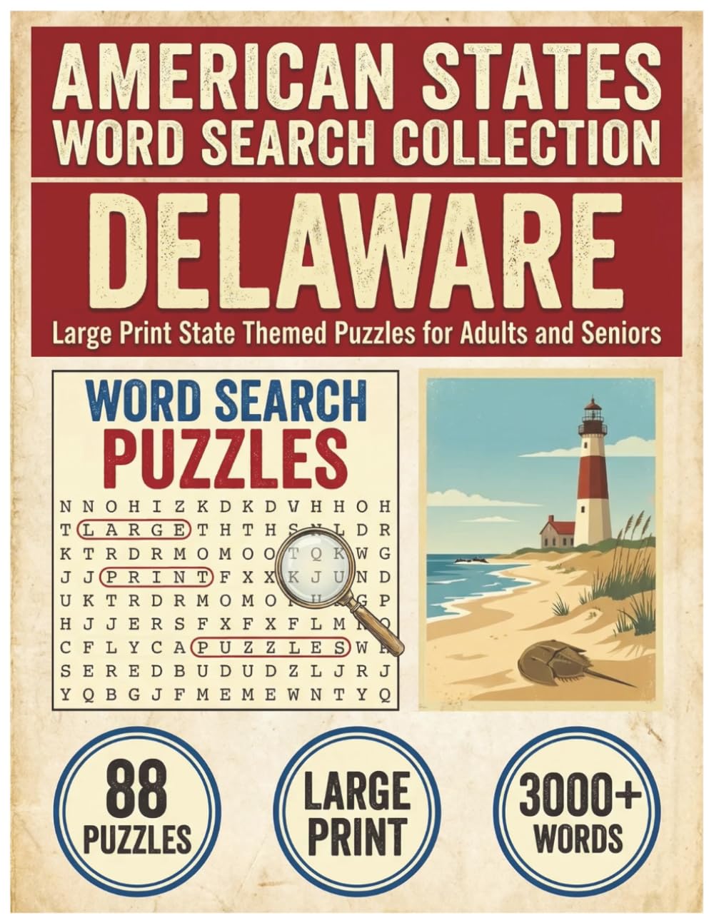Delaware Word Search Puzzle Book: Large Print State Themed Puzzles for Adults and Seniors: Explore Local Cities, History, Facts and State Nicknames ... (American States Word Search Collection)