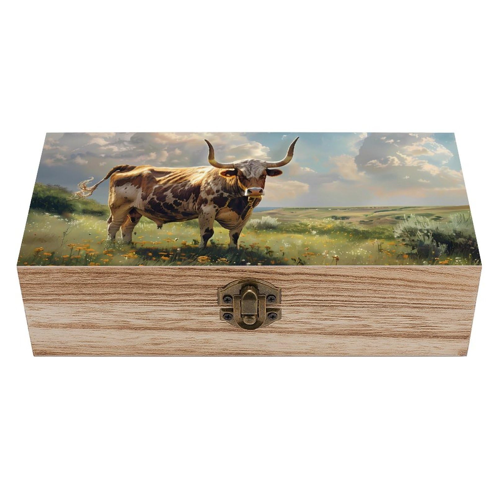Amazon.com: Texas Longhorn in Sunset Farm Wood Storage Box Jewelry