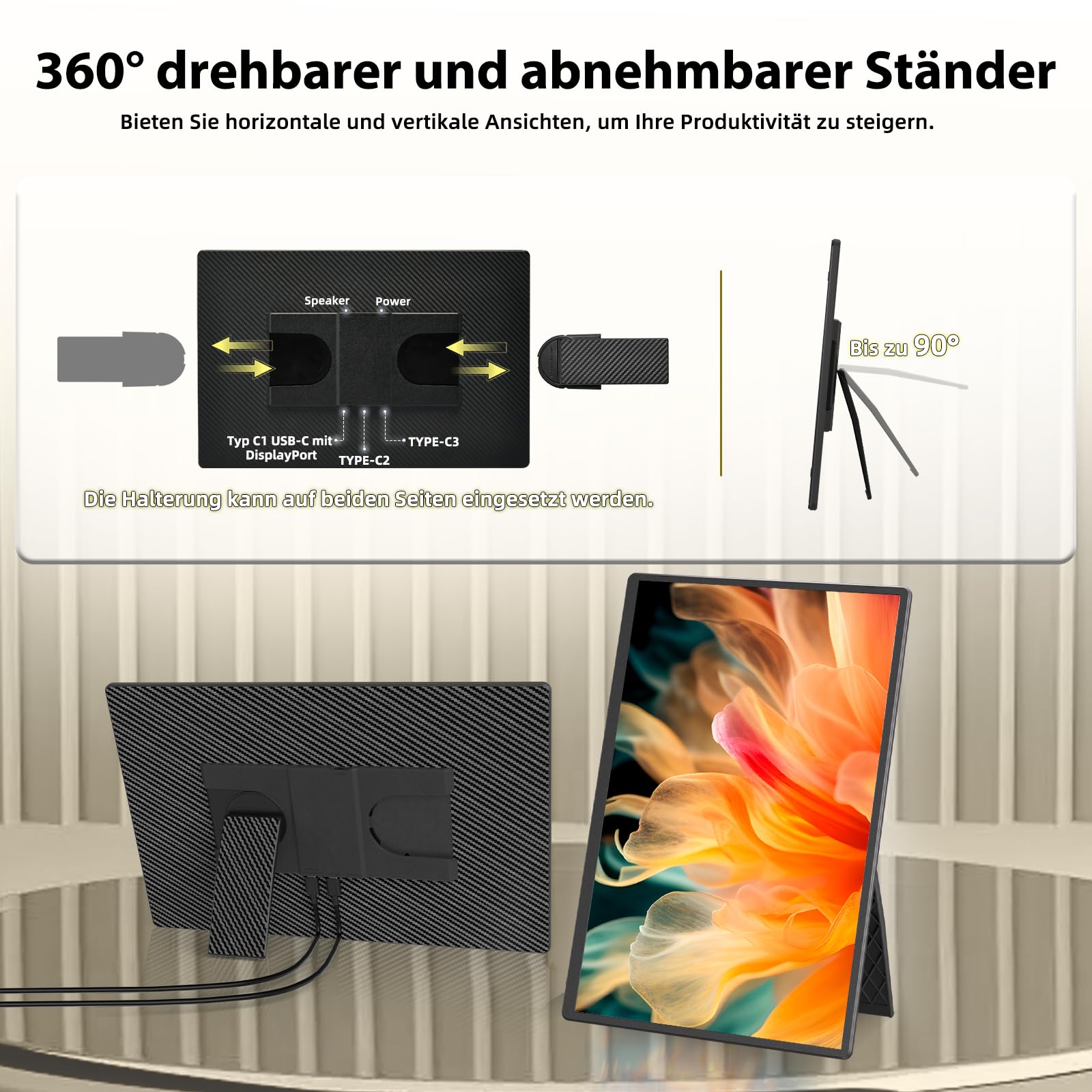 Portable Monitor 2,5K 16" QHD 1920x1600P HDR IPS Tragbarer Mobiler Monitor USB-C HDMI Plug & Play Portabler Zweiter Bildschirm Externer Display Screen für Laptop PC Smartphone MacBook Xbox NUC