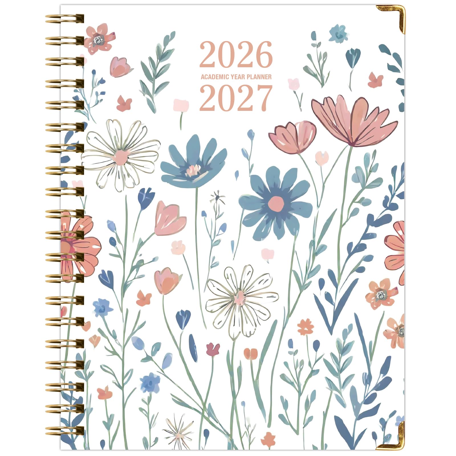 Excello Brands 2026-2027 - Agenda scolastica con copertina rigida, 21,6 x 28 cm, settimanale/mensile, 15 mesi, motivo botanico colorato