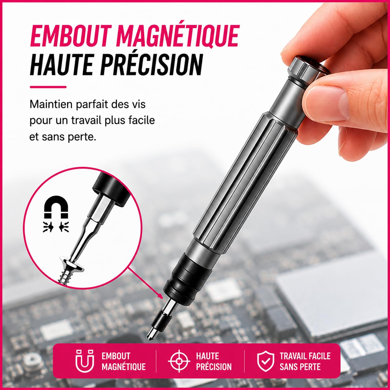 OPLAX Kit Tournevis de Précision 150 en 1 Rose | Kit Réparation Électronique, Magnétique, Embouts Professionnels