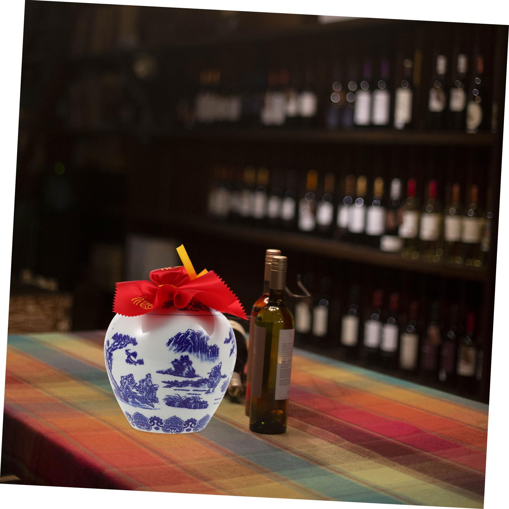 PRETYZOOM Botella De Licor De Chino Azul y Botella De Vino Sellada De Cerámica Contenedor Para Almacenar Licor Para Obsequio De Vino