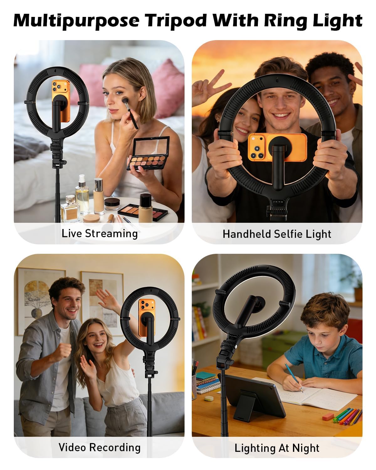 CloudValley 10" Magnet Ringlicht mit 76" Stativ, Handy Stativ mit 5000mAh wiederaufladbarem Licht, Faltbare tragbare LED Leuchte mit 3 Modi & 10 Helligkeitsstufen für Make-up, Selfies, TikTok