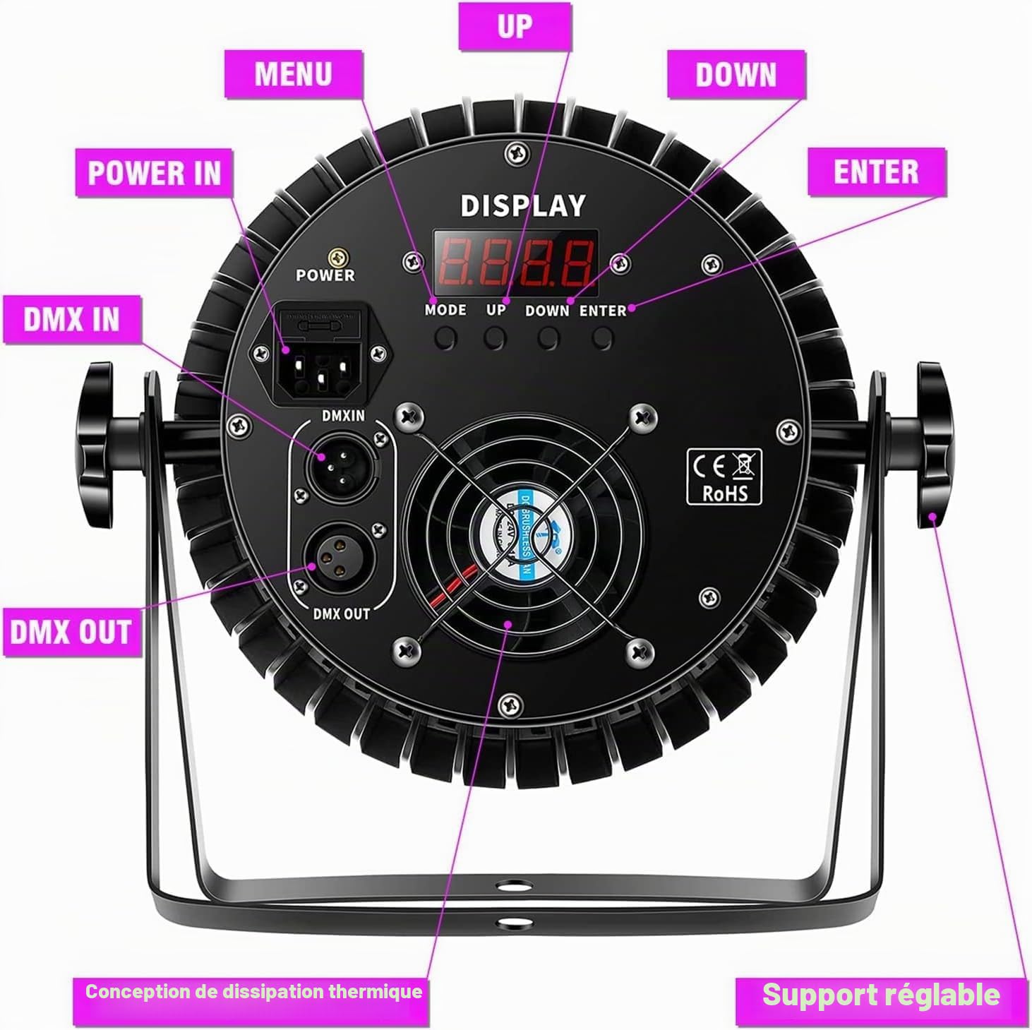 DMX512 Projecteur de scène à 18 LED 200 W par UV+RGB, lumière disco 8 CH par projecteur, stroboscope/son/actif, effet de lumière DJ pour show bar, fête, festival de musique, Halloween (4 de)