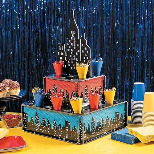 Miniatura 5 de Fun Express Soporte para golosinas de Superhero Skyscraper City  Incluye 32 conos de papel  Suministros y decoración para fiestas de cumpleaños de