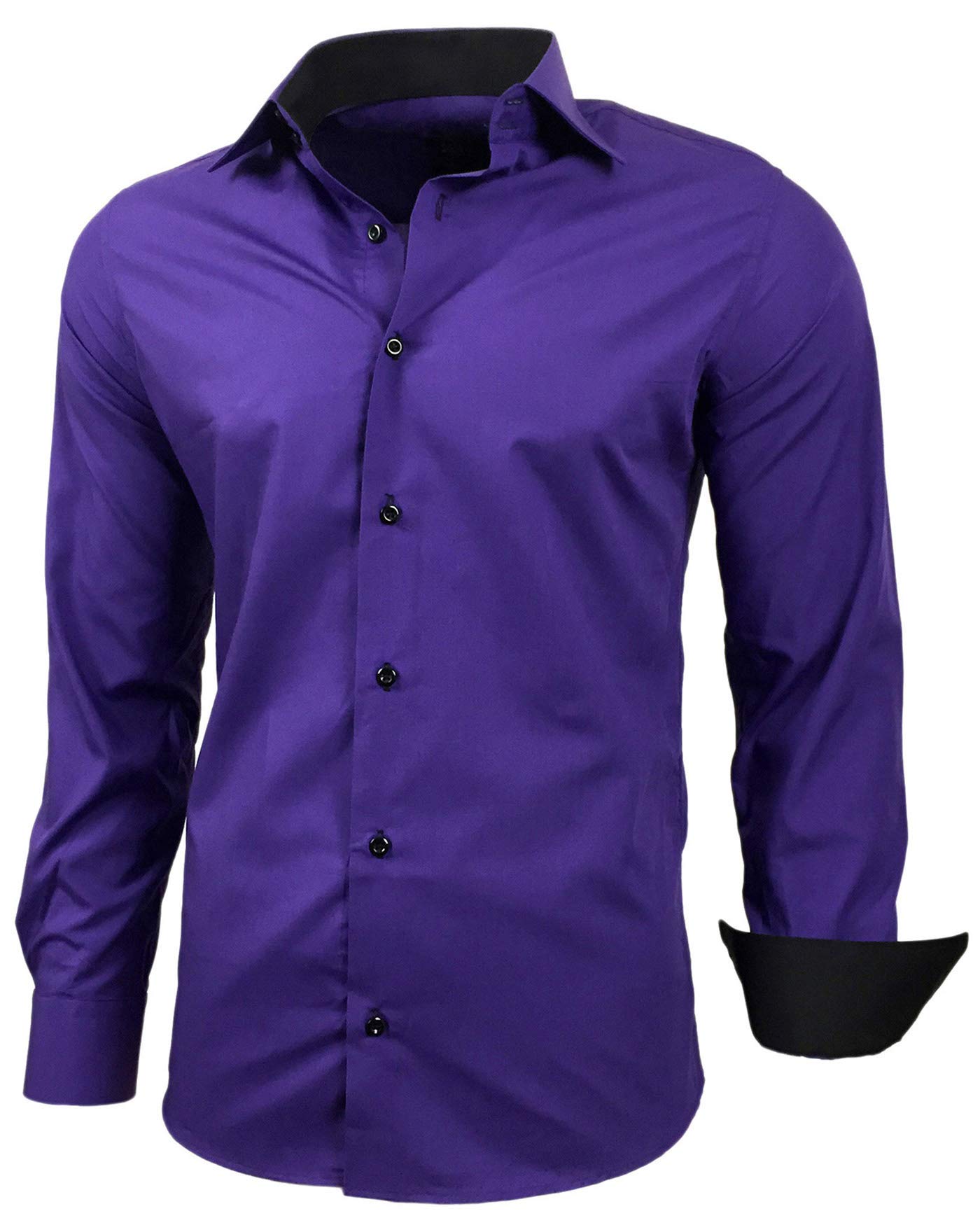 Baxboy Herren-Hemd Slim-Fit Bügelleicht Für Anzug, Business, Hochzeit, Freizeit - Langarm Hemden für Männer Langarmhemd R-44, Farbe:Lila, Größe:L
