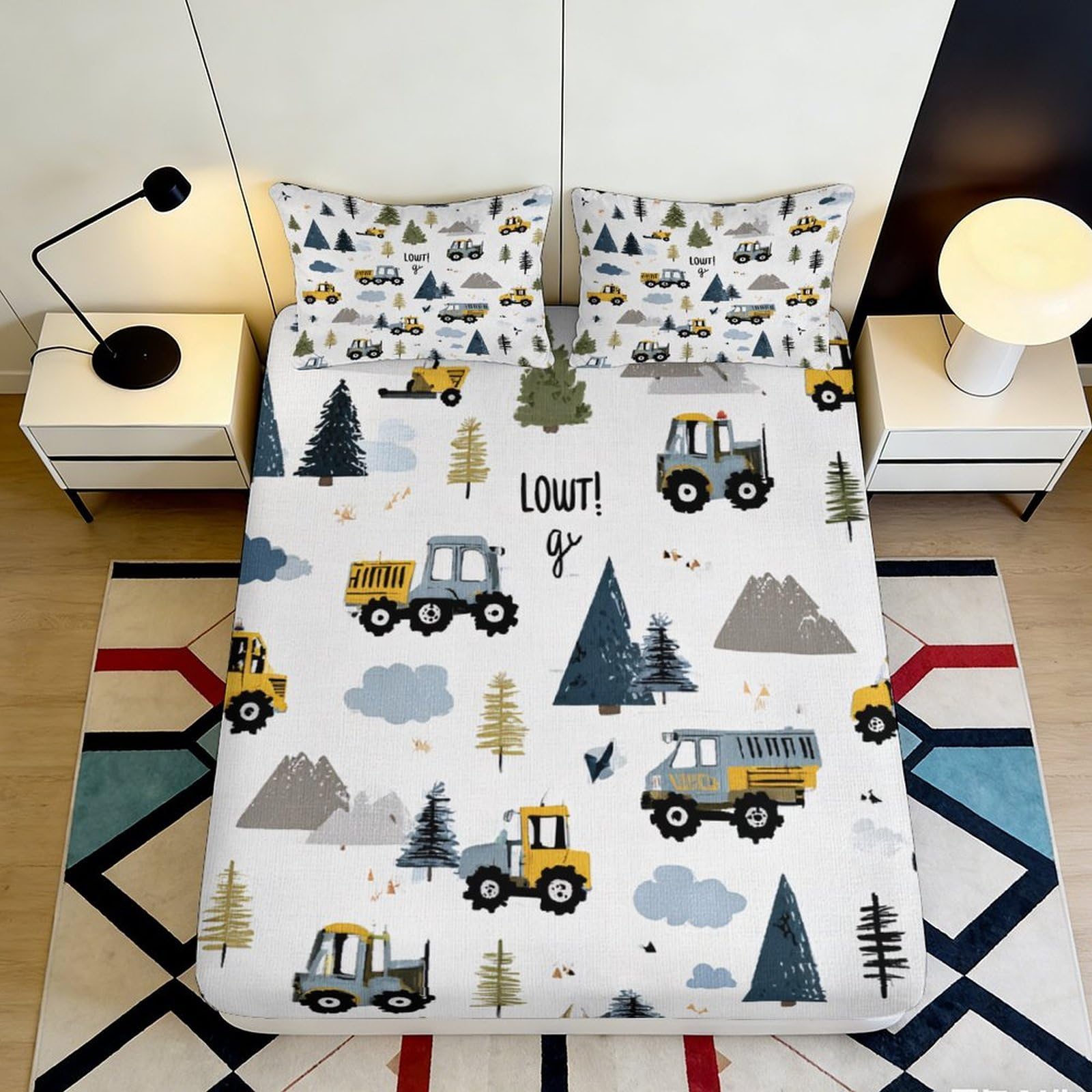 Jqzkxnhpbr Style-2 3D Printed Construction Truck Fitted Sheet Microfiber Soft Anti-Slip Forest Vehicle Bed Cover For Bedroom Dorm Decor 90X200x25cm
