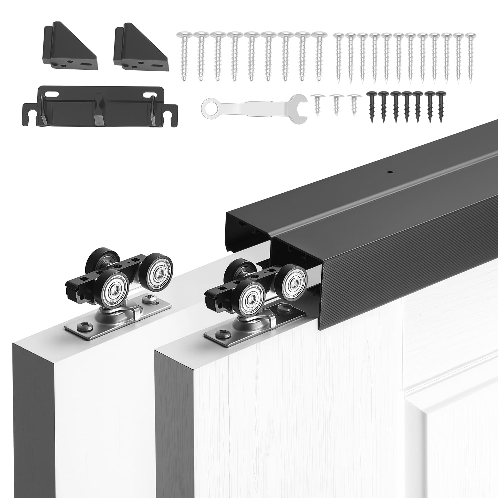 VEVOR Kit Binario per Porta Scorrevole Ferramenta per Guida Doppia Lunghezza 1829 mm, Set di Ferramenta per Porta a Scomparsa Lega di Alluminio Carico Singolo max. 68 kg Camera da Letto Bagno