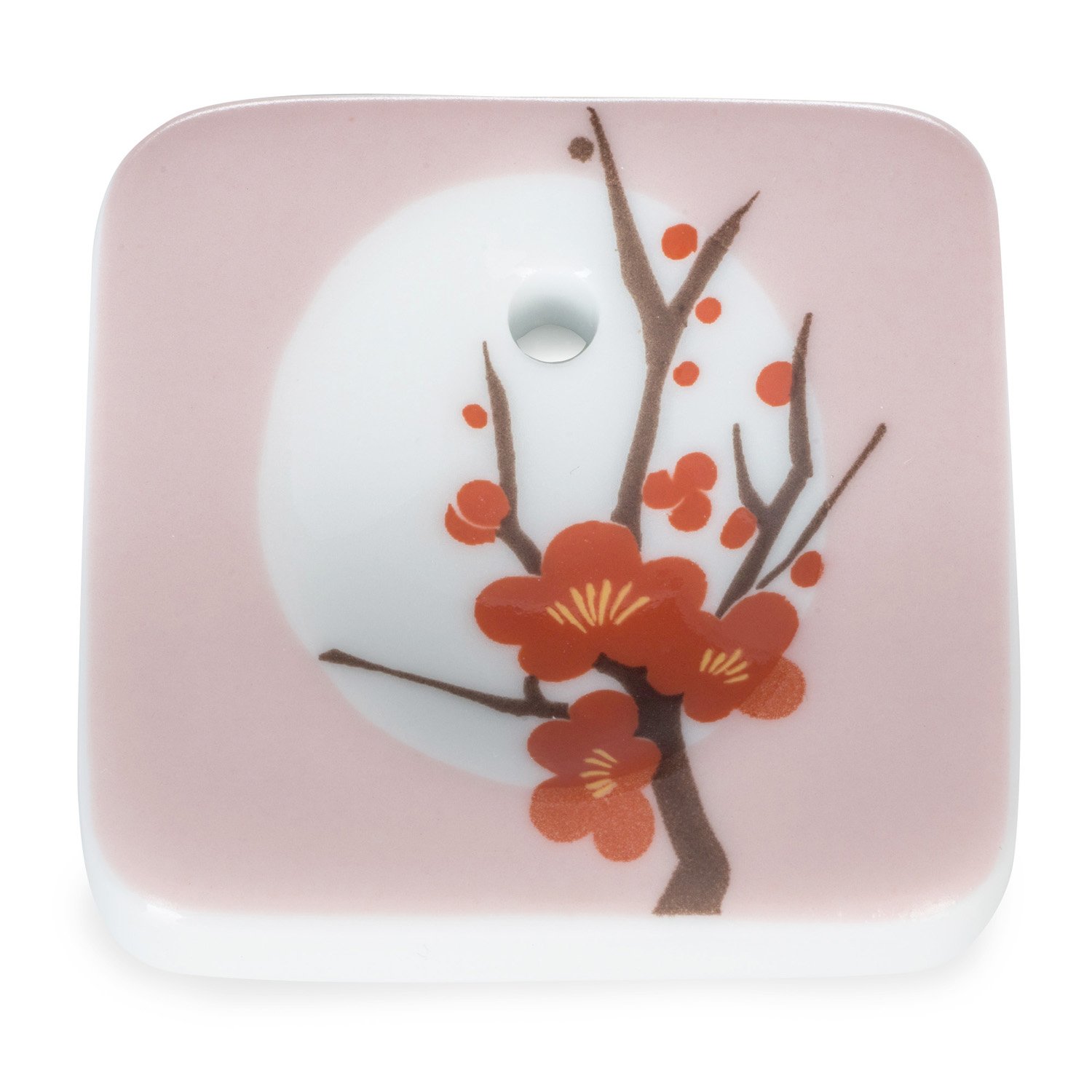 香彩堂(Kousaido) Red,White Hanga Plum Porcelain Japanese Incense Stick Holder Burner From Kousaido