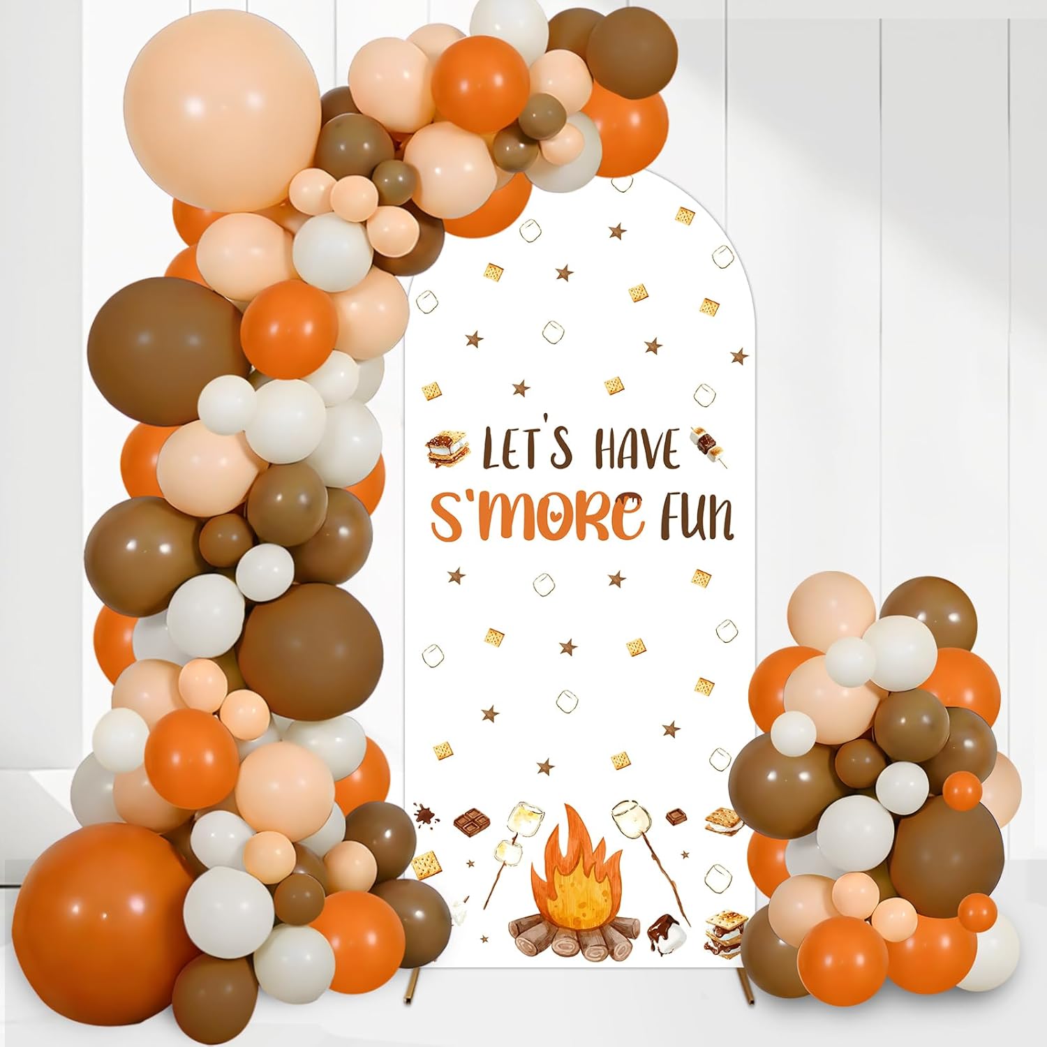S'mores Party Decorations Let‘s Have S'more Fun Arch Backdrop Covers 6ft Balloon Garland Arch Kit Smores Camping Birthday Party Decorations for Camping Campfire Birthday Baby Shower Party Supplies
