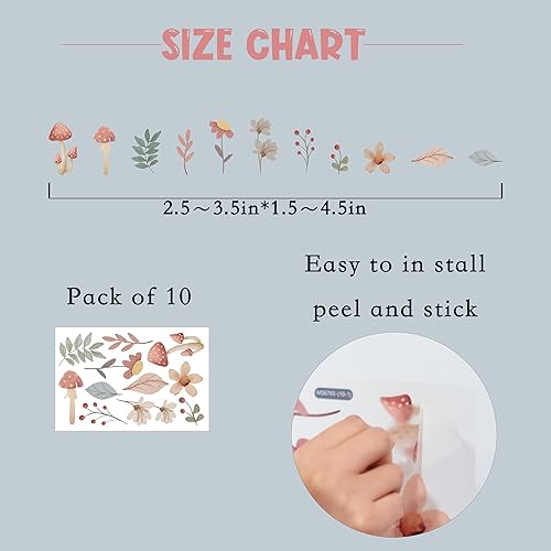 Miniatura 2 de HUXFANG Calcomanías de pared de hongos de acuarela, calcomanías de pared de hojas, calcomanías de pared de guardería de bosque para decoración de