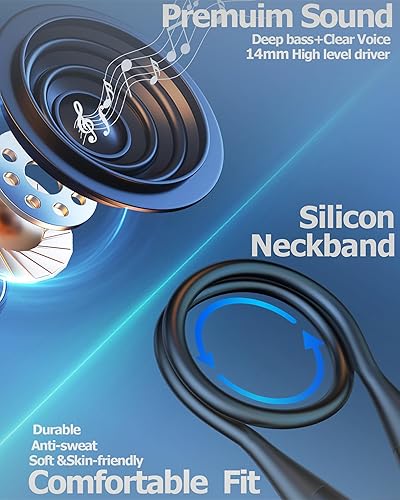 Miniatura 4 de ZXQ Auriculares inalámbricos Bluetooth con banda para el cuello, 100 horas de tiempo de reproducción, alrededor del cuello, auriculares Bluetooth