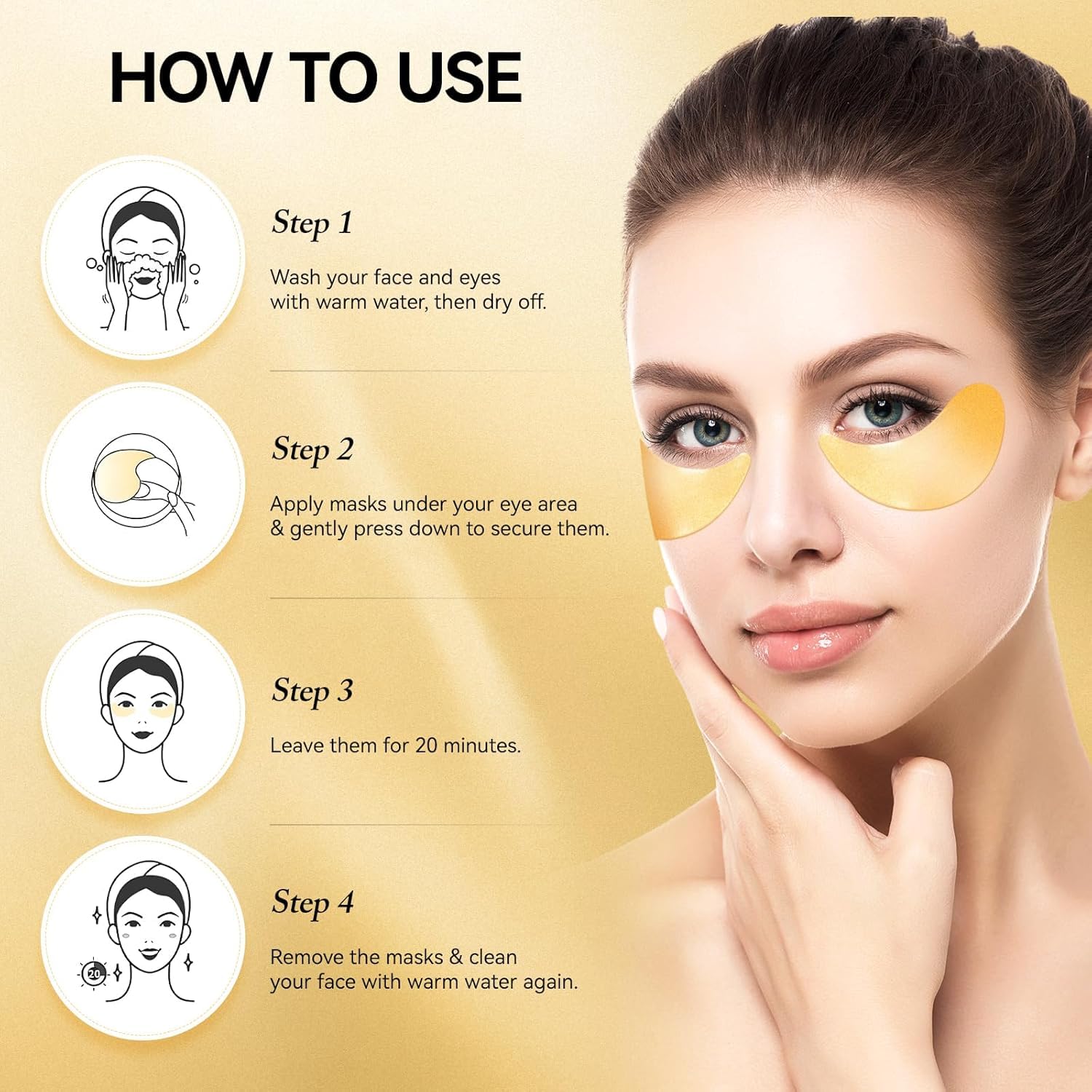 Netora Under Eye Patches 60 Pcs for Dark Circles & Puffy Eyes Collagen Amino Acid Hydrating Under Eye Gel Mask Anti-Wrinkle & Eye Bags Treatment for Women & Men 3