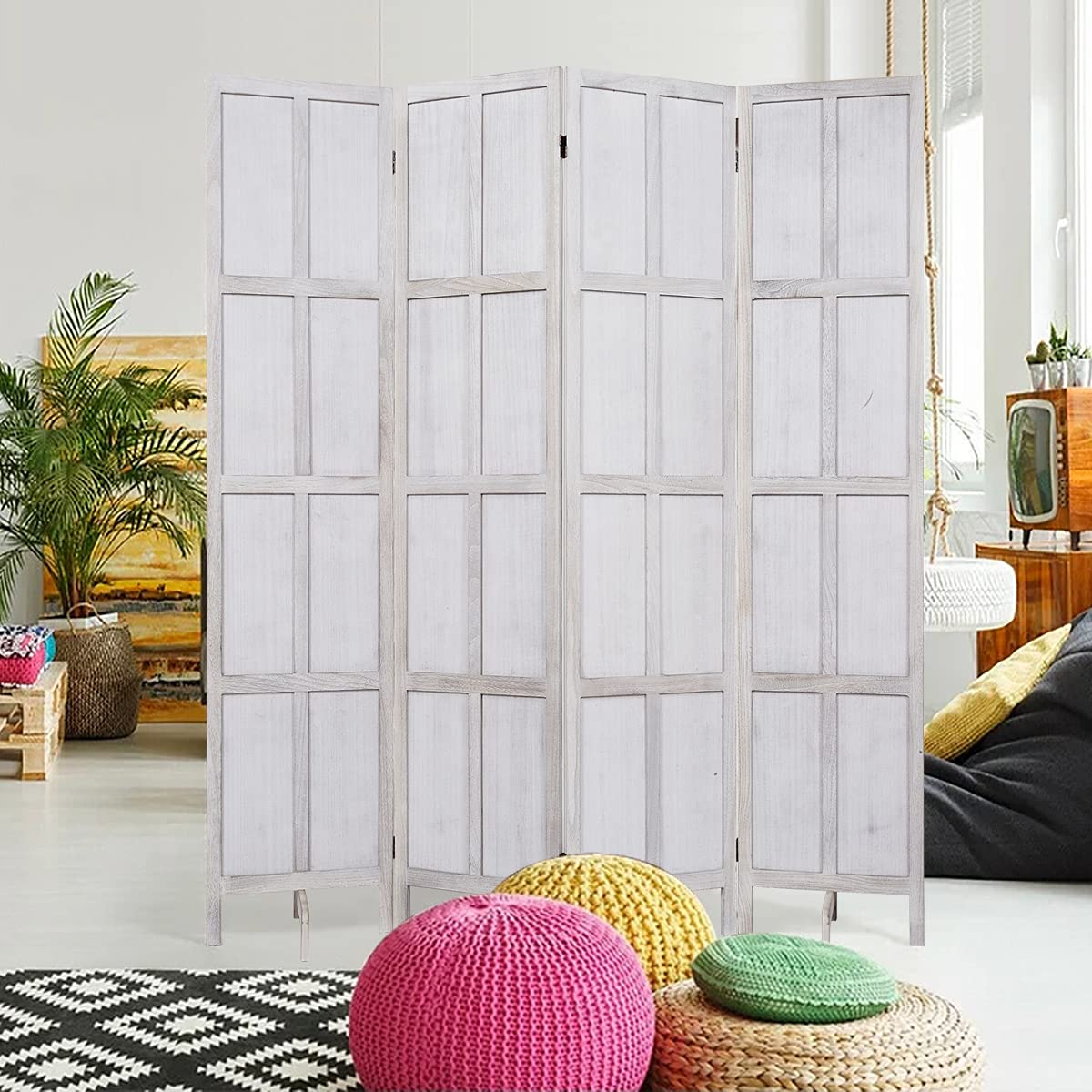 RHF 5.8 Ft.Tall Room Divider with Stand,16" Each Panel,Rustic Folding Privacy Screens,Heavy Duty