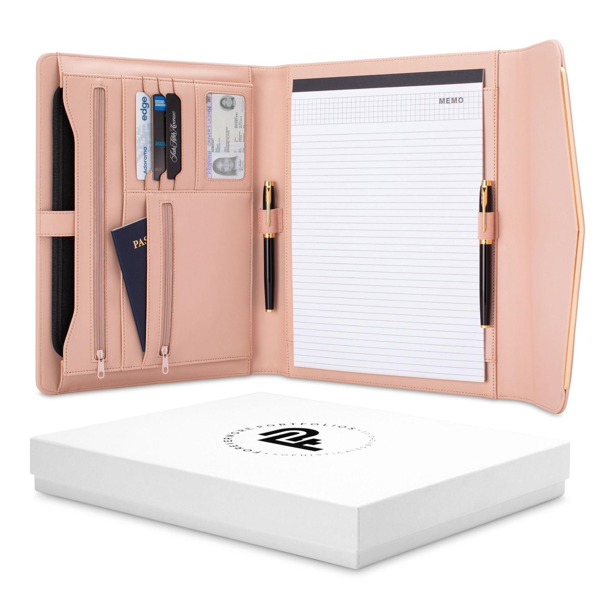 FOREVERMORE PORTFOLIOS Padfolio Binder Organizer for Women | Faux Leather Portfolio Folder for Resume, Documents, Notebook, Tablet and Business Cards