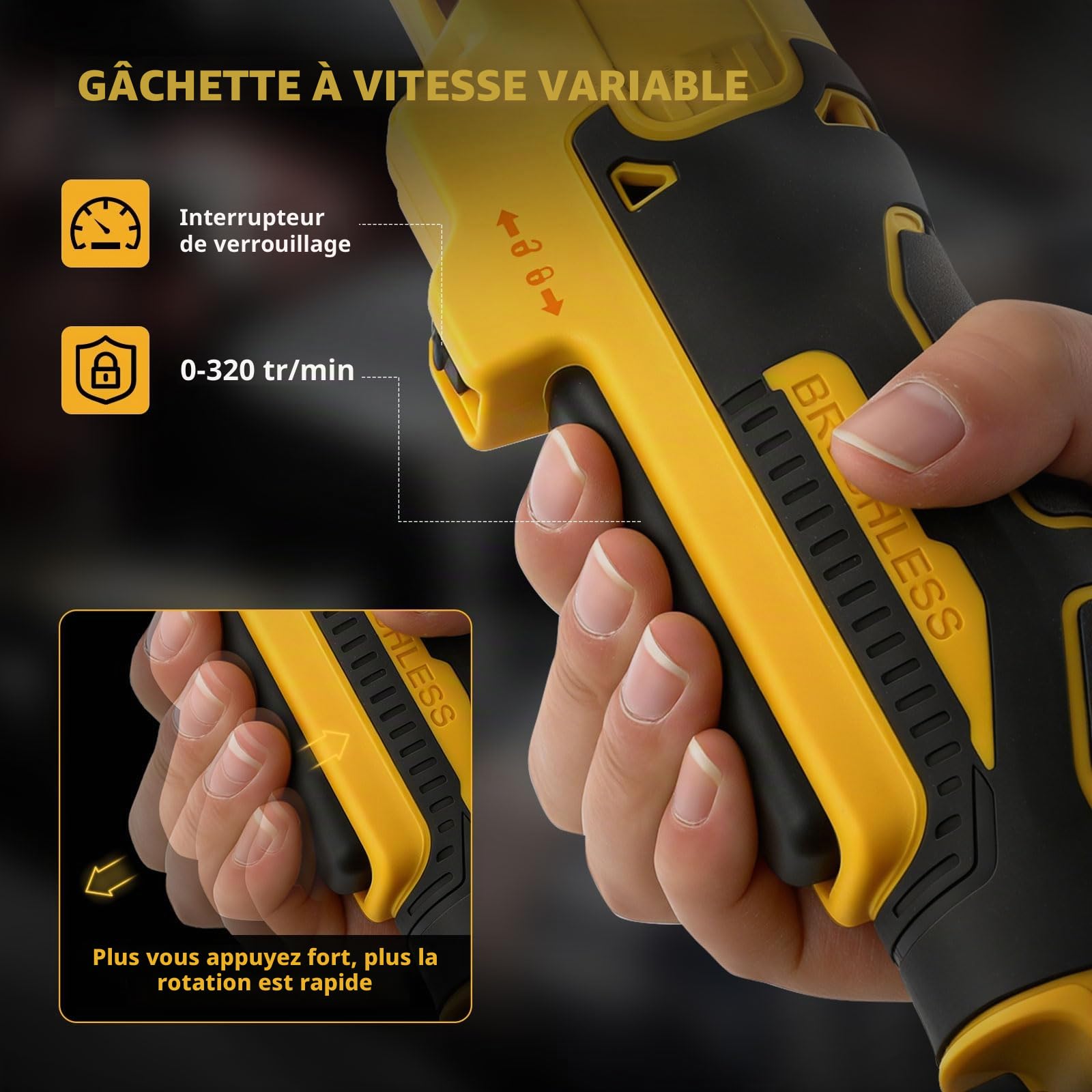 Clé à cliquet sans fil pour Dewalt 18 V 20 V, 3/8" (3/8") - Entraînement électrique à tige de 16 cm de long - Avec lumière LED - 300 tr/min - 80 Nm - Pas de batterie