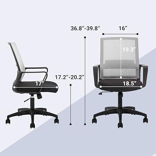 Miniatura 10 de YYkokocat Silla de oficina ergonómica con respaldo medio, silla de computadora de malla con soporte lumbar y brazos, silla giratoria de altura