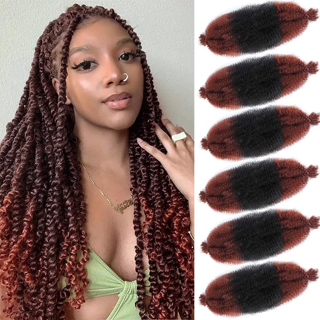 Afro Twist Hair 24 Inch Springy Afro Twist Hair 6Packs Pre Fluffed Marley Twist Braiding Hair Spring Twist Hair for Women (T/350#, 24 Inch)